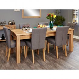 Mobel Solid Oak Medium Dining Table and Six Slate Chairs Set